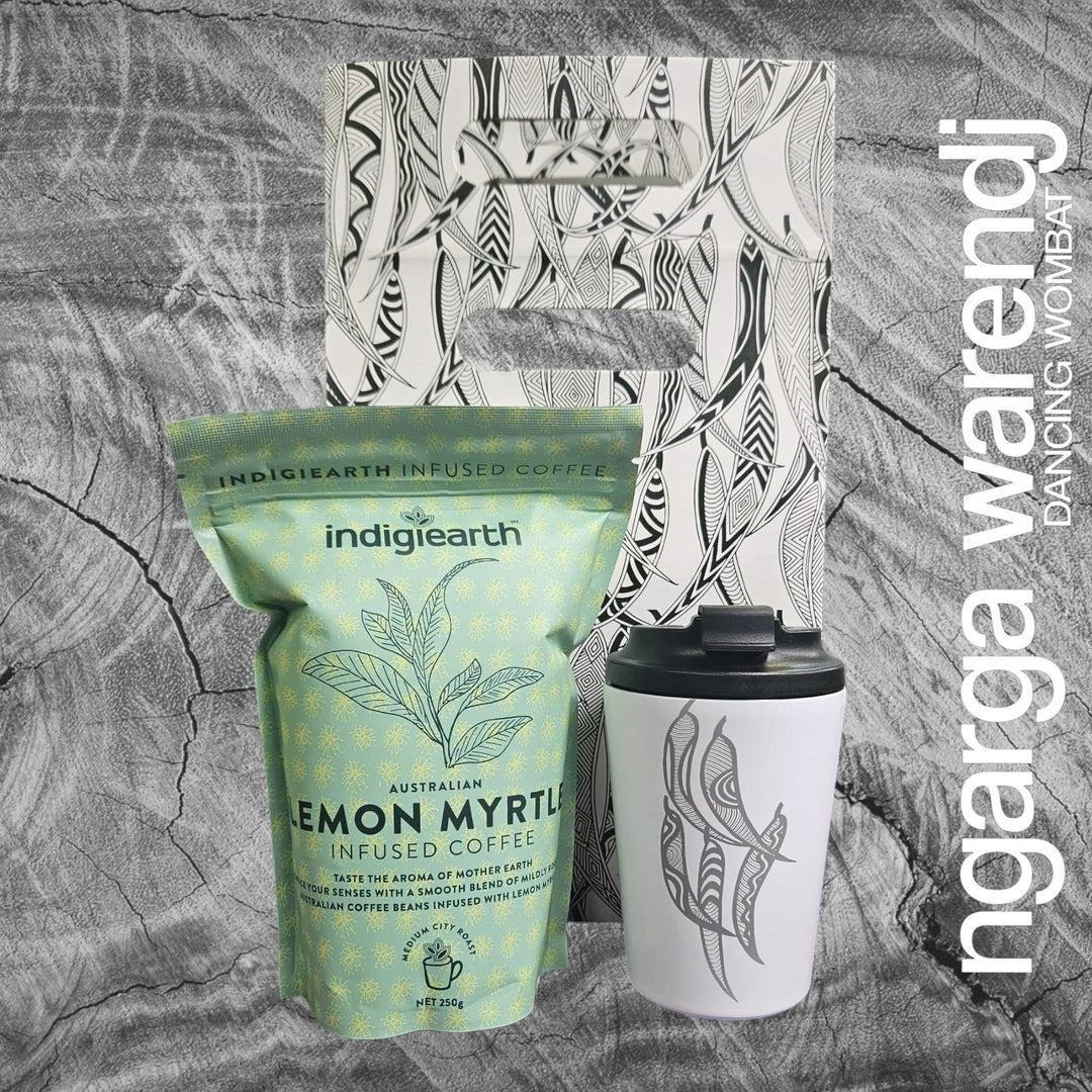 Ngarga Warendj Gift Bag, Stainless Steel Gum Leaves Keep Cup and Indigiearth Infused Coffee
