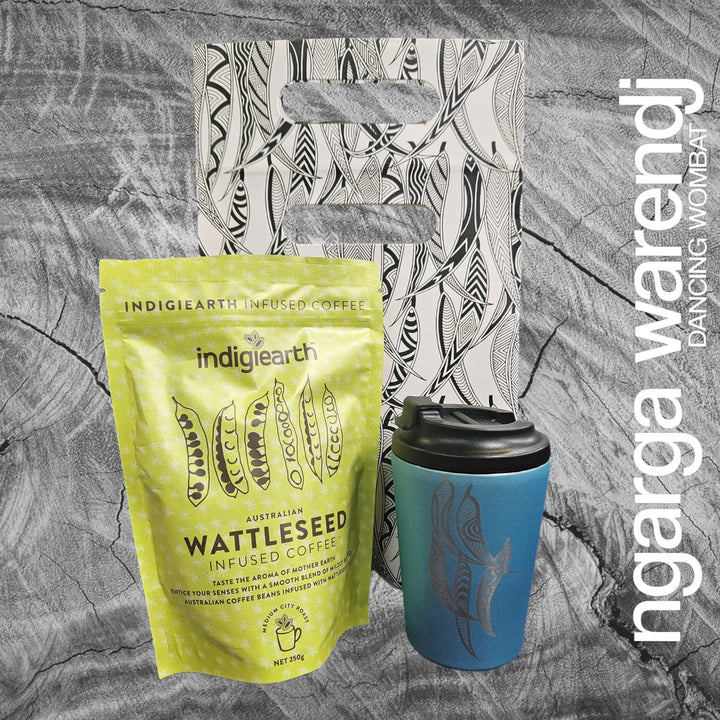 Ngarga Warendj Gift Bag, Stainless Steel Gum Leaves Keep Cup and Indigiearth Infused Coffee