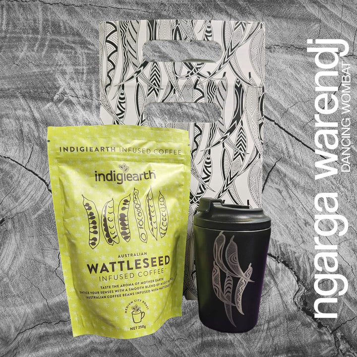 Ngarga Warendj Gift Bag, Stainless Steel Gum Leaves Keep Cup and Indigiearth Infused Coffee