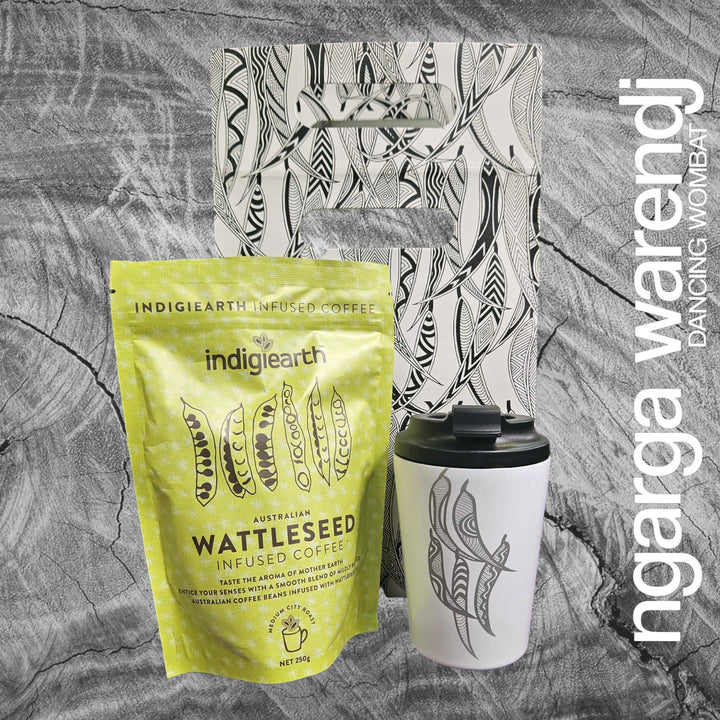 Ngarga Warendj Gift Bag, Stainless Steel Gum Leaves Keep Cup and Indigiearth Infused Coffee