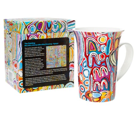 FINE BONE CHINA CERAMIC FLUTED MUG - ABORIGINAL ART BY ASSORTED ARTISTS