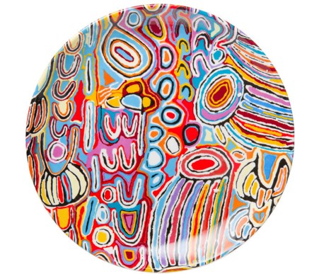7" BONE CHINA CERAMIC PLATE - ABORIGINAL ART BY TEDDY GIBSON FROM WARLIKURLANGU ARTISTS