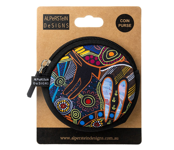 COIN PURSE NEOPRENE- ASSORTED ABORIGINAL ART DESIGNS BY WARLUKURLANGU ARTISTS YUENDUMU