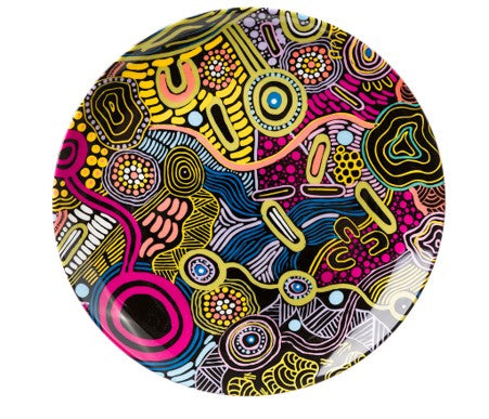 7" BONE CHINA CERAMIC PLATE - ABORIGINAL ART BY TEDDY GIBSON FROM WARLIKURLANGU ARTISTS
