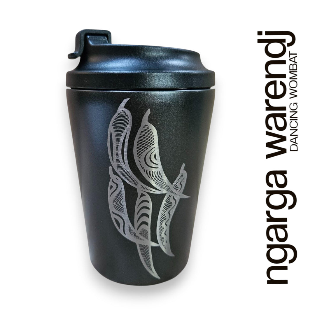 GUM LEAVES DESIGN - DOUBLE WALLED INSULATED STAINLESS STEEL MUG - ASSORTED COLOURS