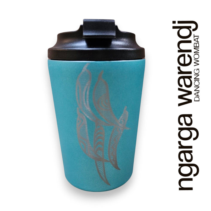 GUM LEAVES DESIGN - DOUBLE WALLED INSULATED STAINLESS STEEL MUG - ASSORTED COLOURS