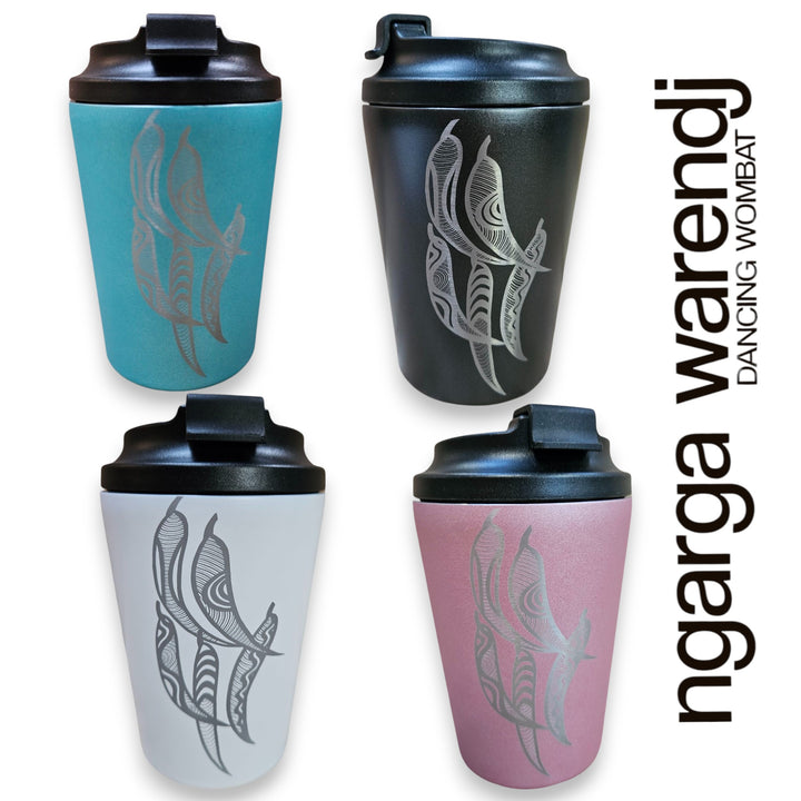 GUM LEAVES DESIGN - DOUBLE WALLED INSULATED STAINLESS STEEL MUG - ASSORTED COLOURS