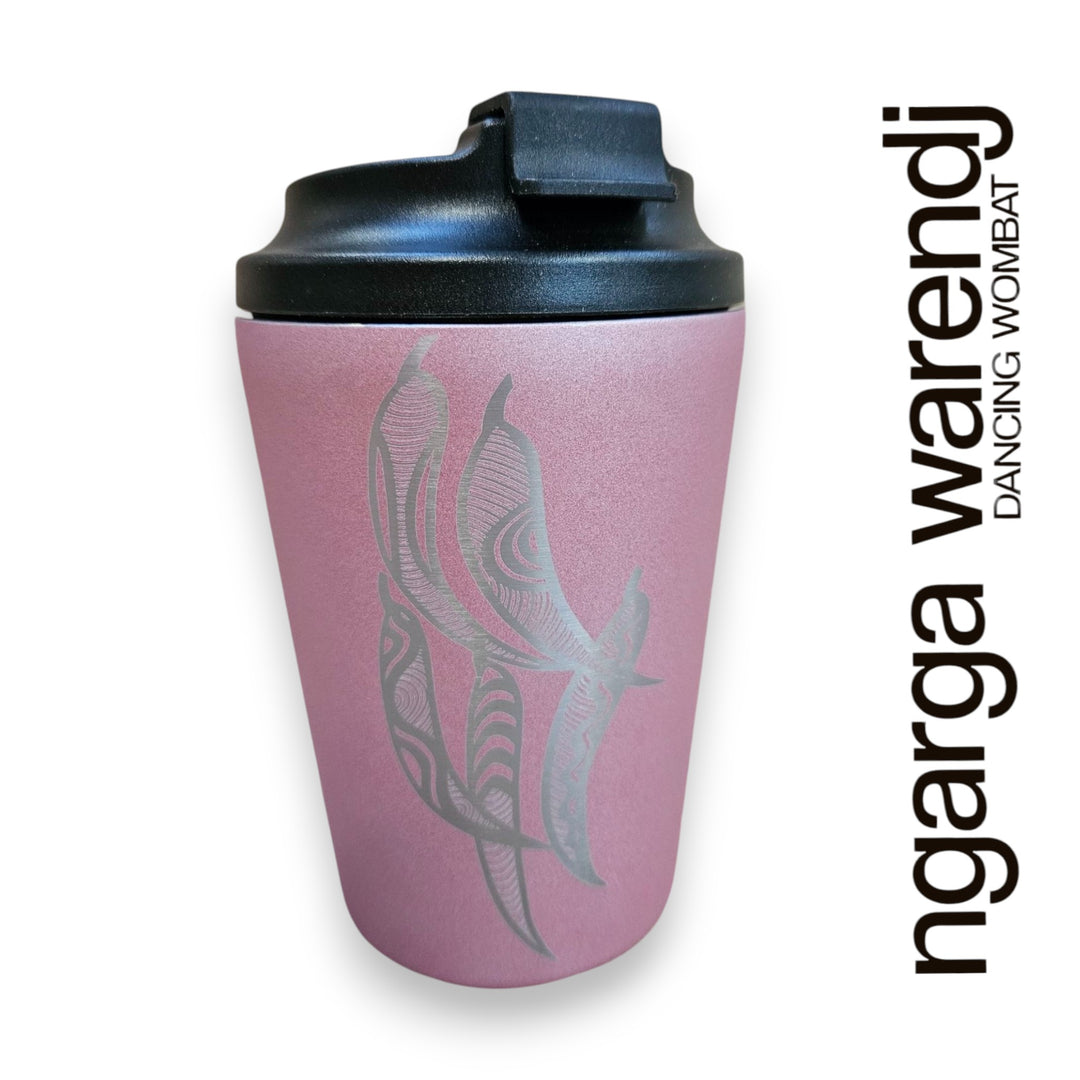 GUM LEAVES DESIGN - DOUBLE WALLED INSULATED STAINLESS STEEL MUG - ASSORTED COLOURS