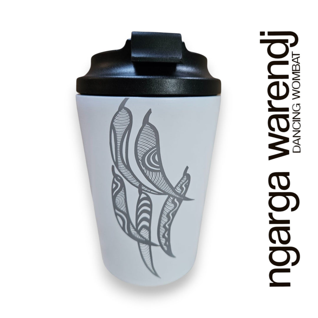 GUM LEAVES DESIGN - DOUBLE WALLED INSULATED STAINLESS STEEL MUG - ASSORTED COLOURS