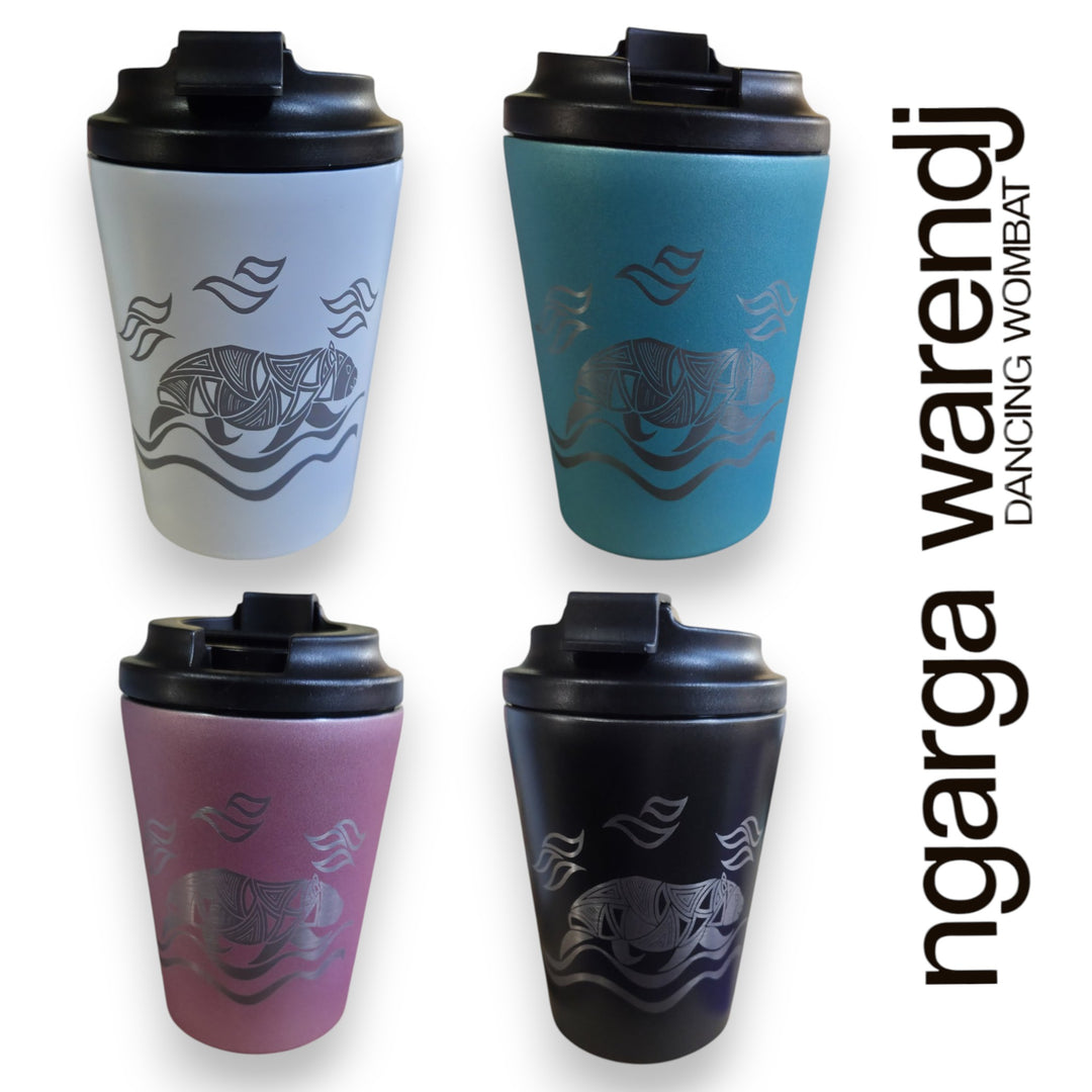 DOUBLE WALLED INSULATED STAINLESS STEEL MUG - WOMBAT DESIGN - ASSORTED COLOURS