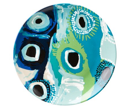 7" BONE CHINA CERAMIC PLATE - ABORIGINAL ART BY TEDDY GIBSON FROM WARLIKURLANGU ARTISTS