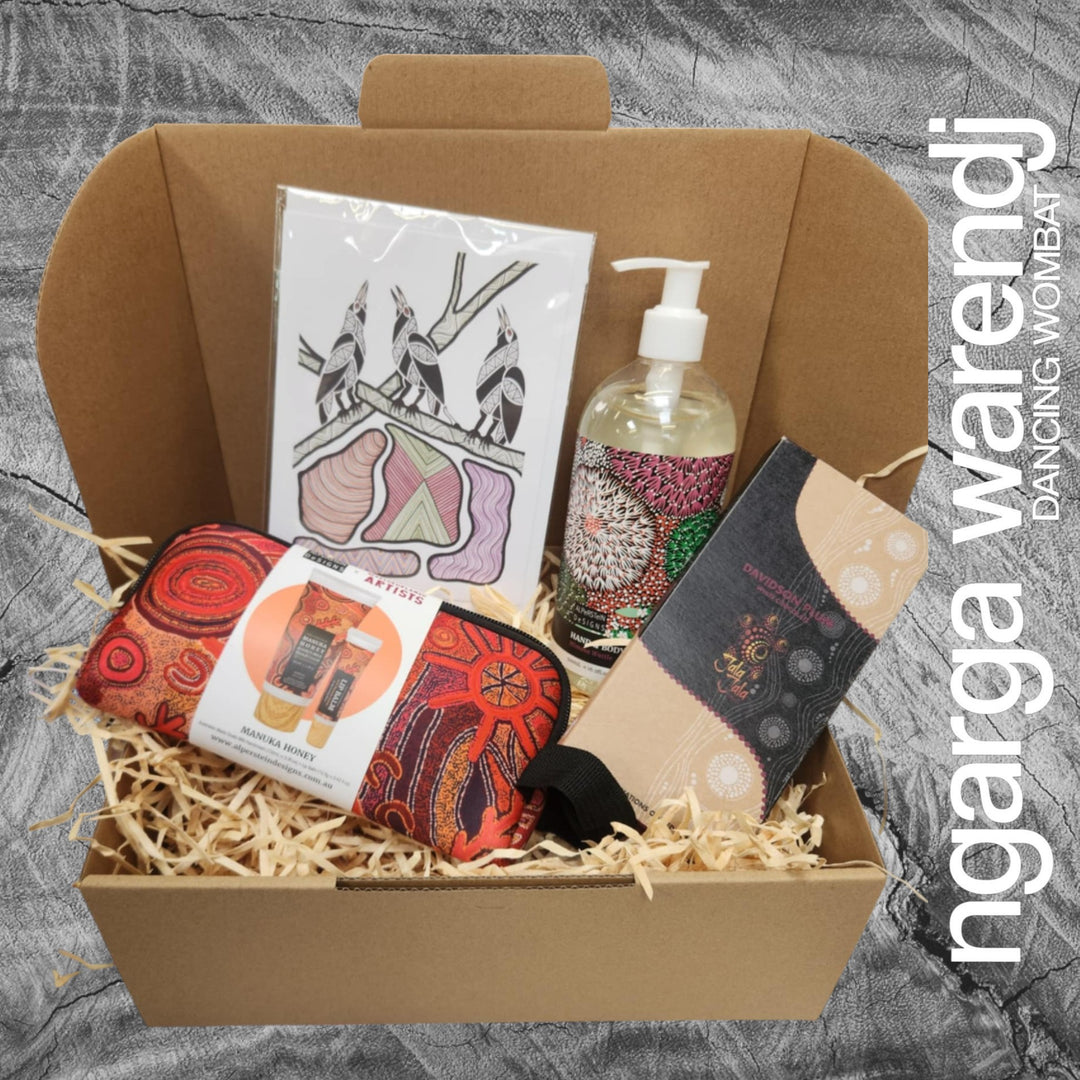 Ngarga Warendj Mini Pamper Gift Box Hamper - Hand Wash, Chocolate, Hand Cream and Lip Balm Gift Pack & Art Card
