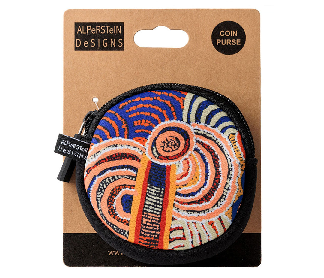 COIN PURSE NEOPRENE- ASSORTED ABORIGINAL ART DESIGNS BY WARLUKURLANGU ARTISTS YUENDUMU