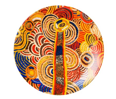 7" BONE CHINA CERAMIC PLATE - ABORIGINAL ART BY TEDDY GIBSON FROM WARLIKURLANGU ARTISTS