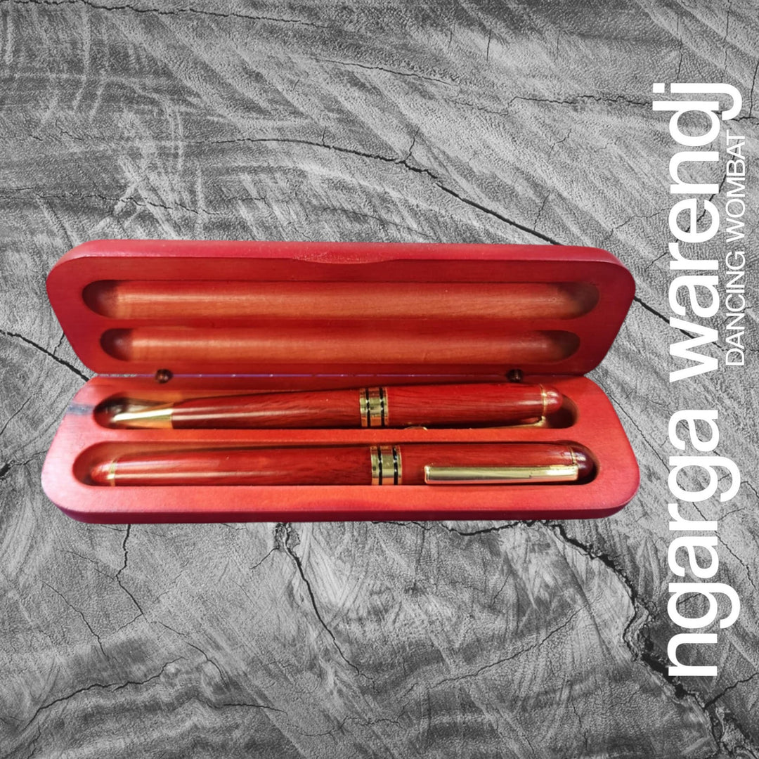 RECTANGLE DOUBLE PEN SET WITH GUM LEAVES