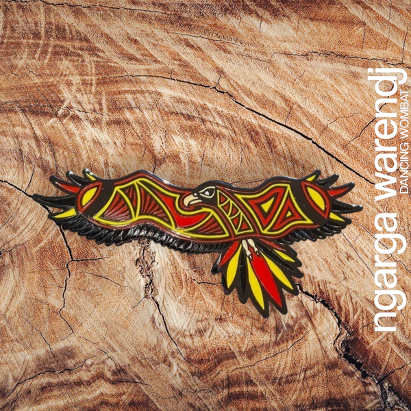NGARGA WARENDJ - BUNJIL THE WEDGE TAILED EAGLE RED YELLOW BLACK LAPEL PIN #3