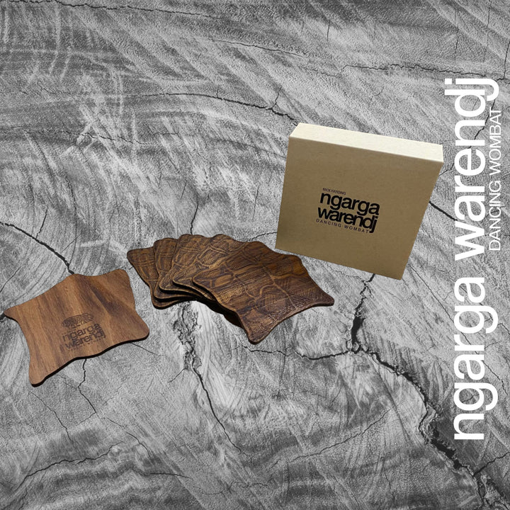 Ngarga Warendj Possum Cloak Coasters Set of 6 - Assorted Timber