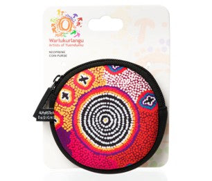 COIN PURSE NEOPRENE- ASSORTED ABORIGINAL ART DESIGNS BY WARLUKURLANGU ARTISTS YUENDUMU