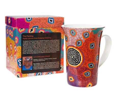 FINE BONE CHINA CERAMIC FLUTED MUG - ABORIGINAL ART BY ASSORTED ARTISTS