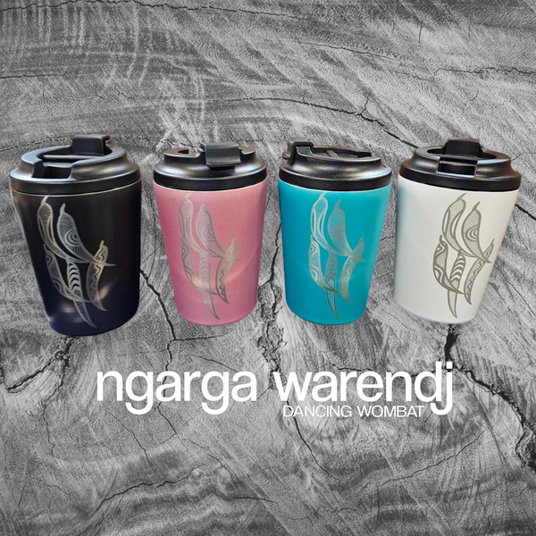 GUM LEAVES DESIGN - DOUBLE WALLED INSULATED STAINLESS STEEL MUG - ASSORTED COLOURS