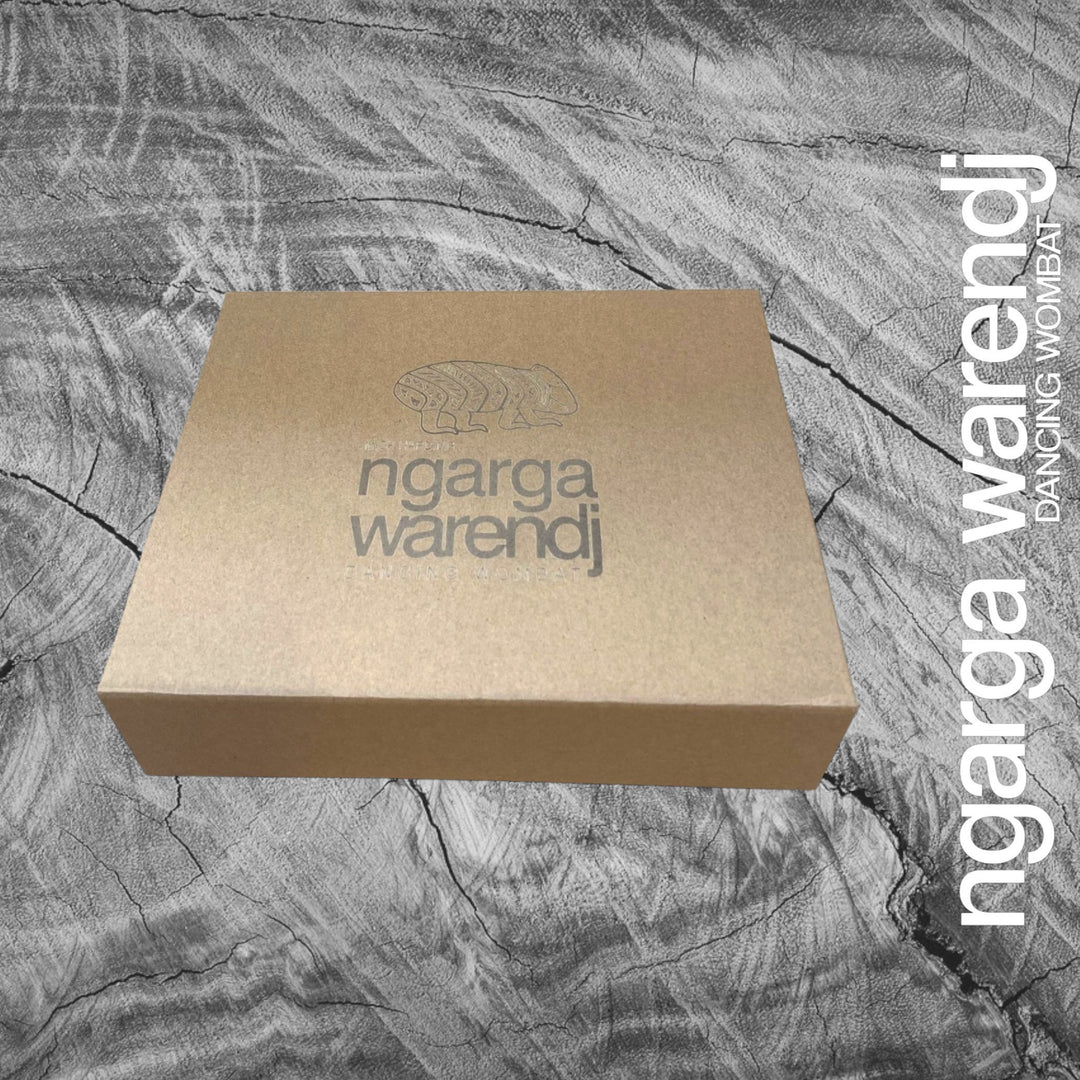 Ngarga Warendj Writers Gift Box Hamper - Rectangle Pen Set, Journal, Jala Jala Chocolate, Art Card