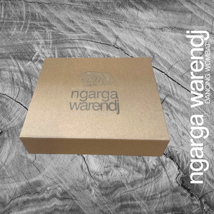 Ngarga Warendj Writers Gift Box Hamper - Rectangle Pen Set, Journal, Jala Jala Chocolate, Art Card