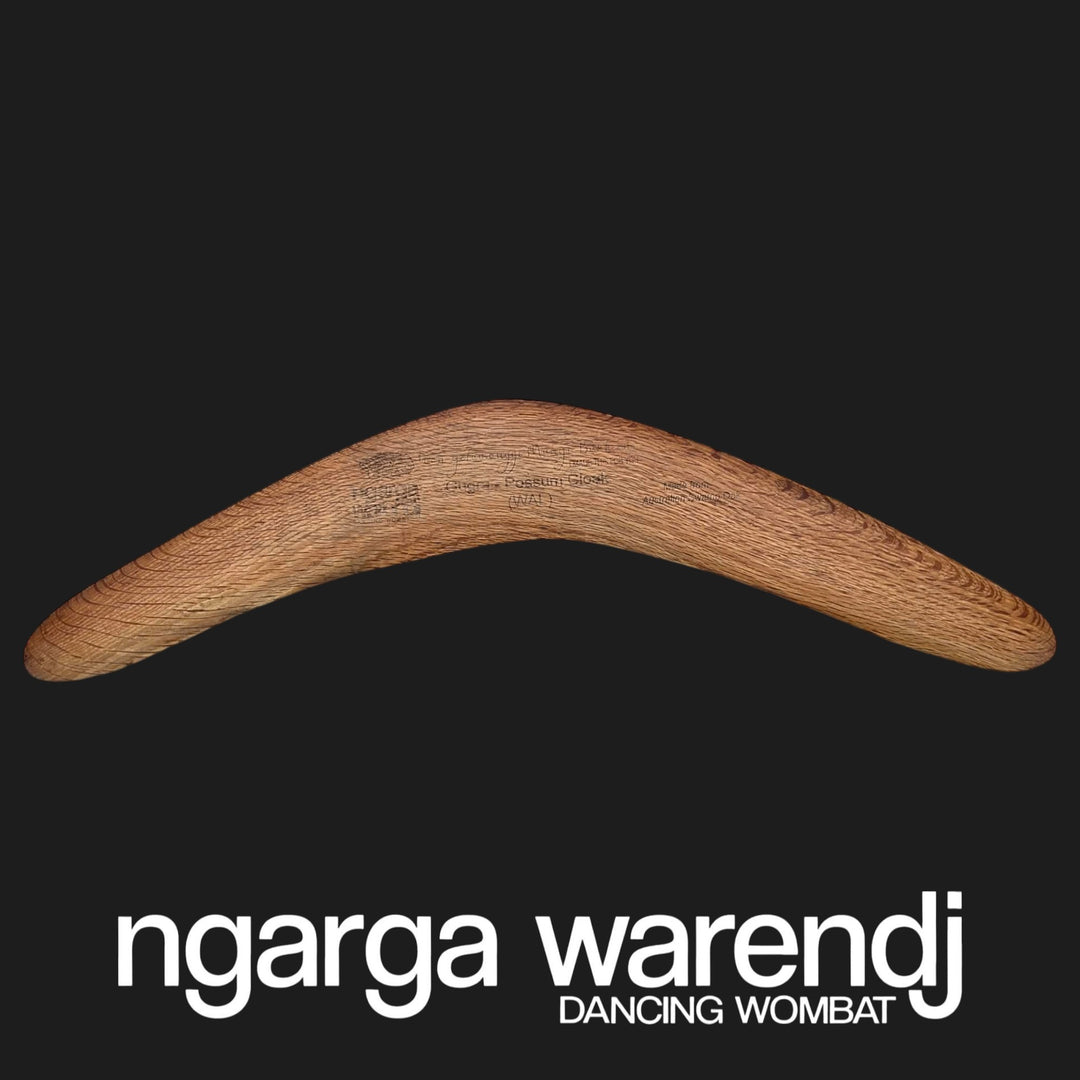 BOOMERANG WANGIM AUSTRALIAN SWAMP OAK LARGE GUGRA POSSUM SKIN CLOAK DESIGN
