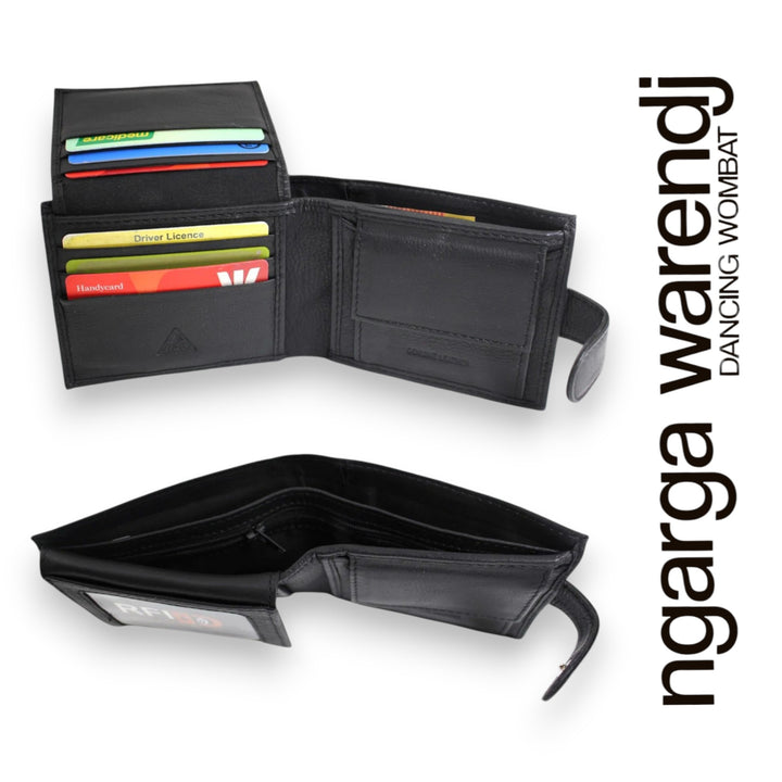 BLACK MENS LEATHER WALLET -  ASSORTED DESIGNS