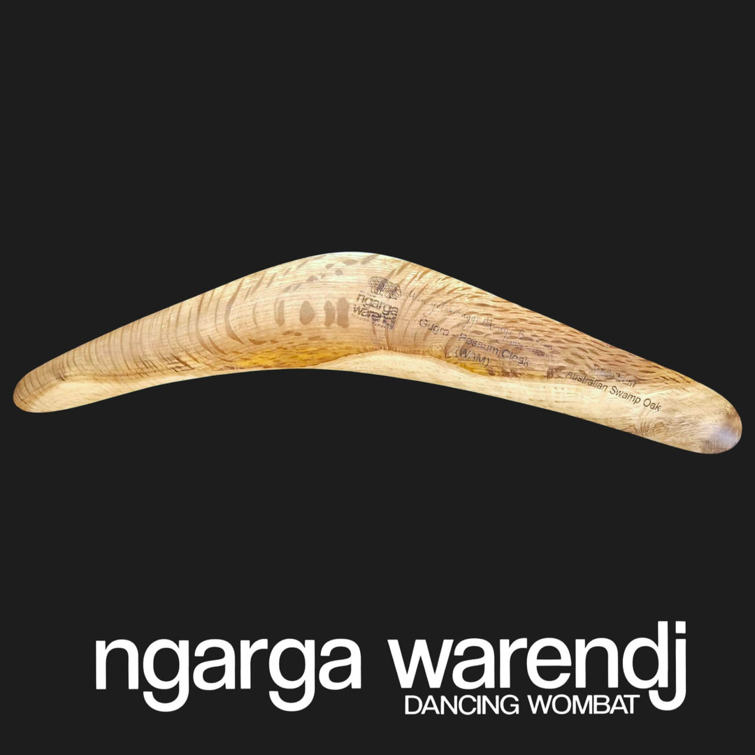 BOOMERANG WANGIM AUSTRALIAN SWAMP OAK MEDIUM GUGRA THE POSSUM CLOAK DESIGN