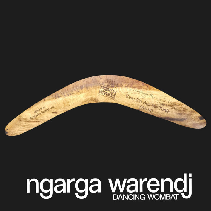 BOOMERANG WANGIM AUSTRALIAN SWAMP OAK MEDIUM BAREBIN BUK THE LONG NECK TURTLE DESIGN