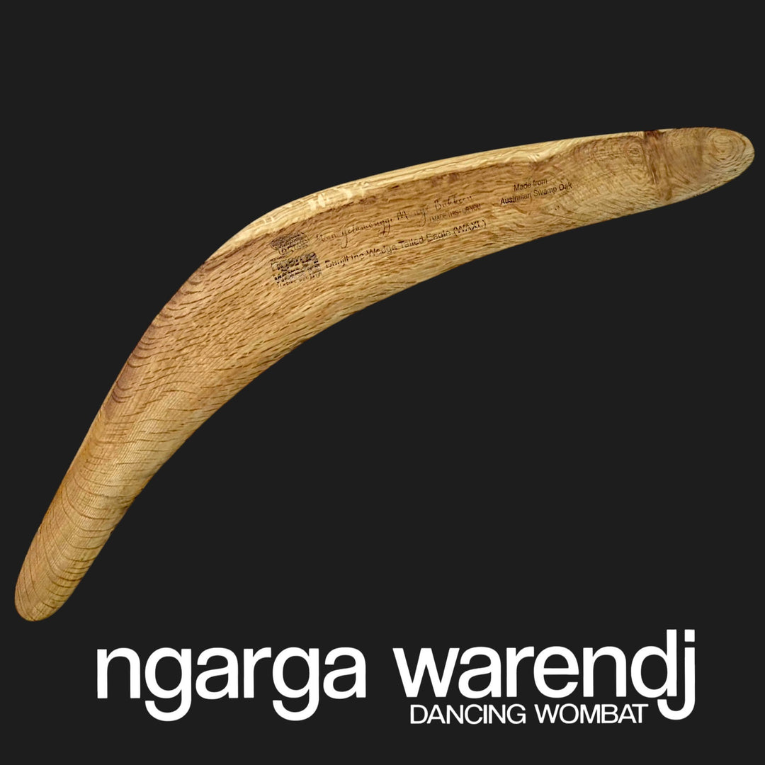 BOOMERANG WANGIM X-LARGE AUSTRALIAN SWAMP OAK - BUNDJIL WEDGE TAILED EAGLE DESIGN