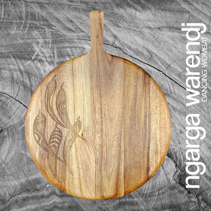 ACACIA WOOD LARGE ROUND PADDLE BOARD - ASSORTED DESIGNS