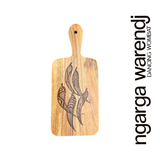 ACACIA WOOD MINI RECTANGLE PADDLE - FIVE GUM LEAVES DESIGN – Ngarga Warendj