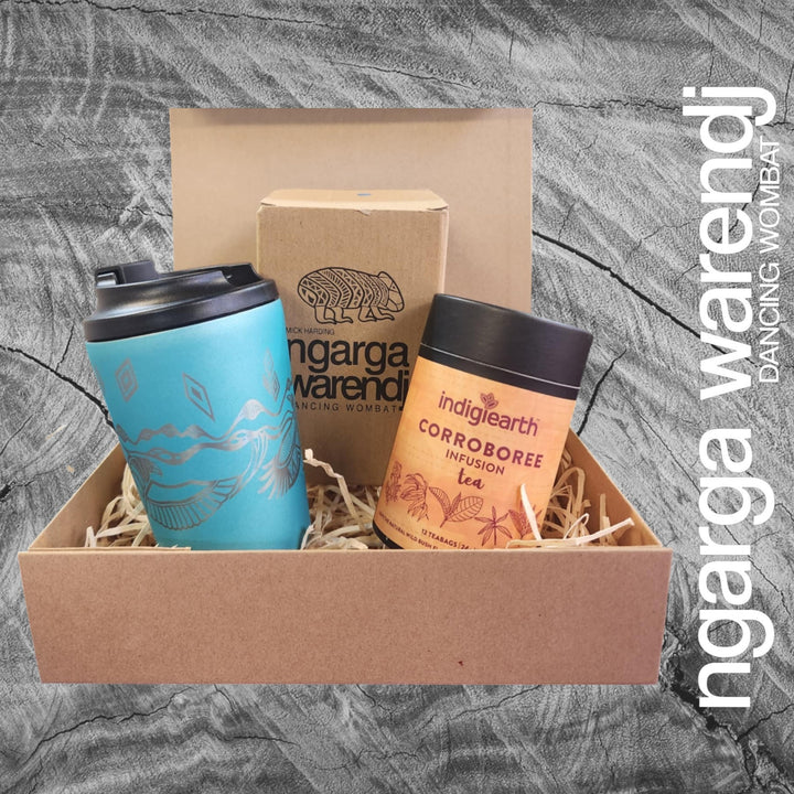 Ngarga Warendj Gift Box Indigiearth Tea and Bunjil and Waa Stainless Steel Keep Cup Hamper Pack