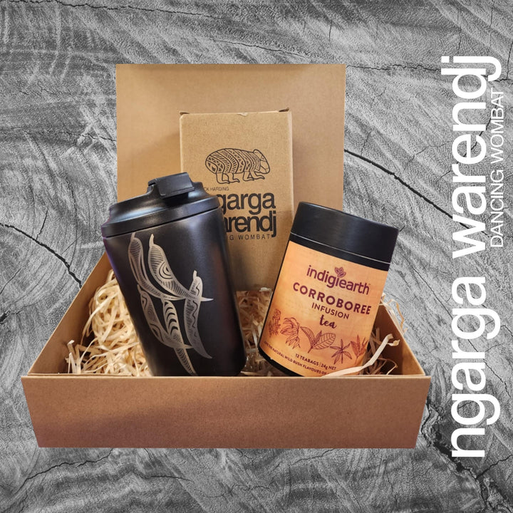 Ngarga Warendj Gift Box Indigiearth Tea and Gum Leaves Stainless Steel Keep Cup Hamper Pack