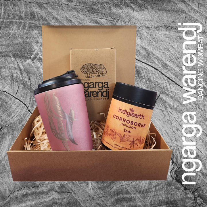 Ngarga Warendj Gift Box Indigiearth Tea and Gum Leaves Stainless Steel Keep Cup Hamper Pack