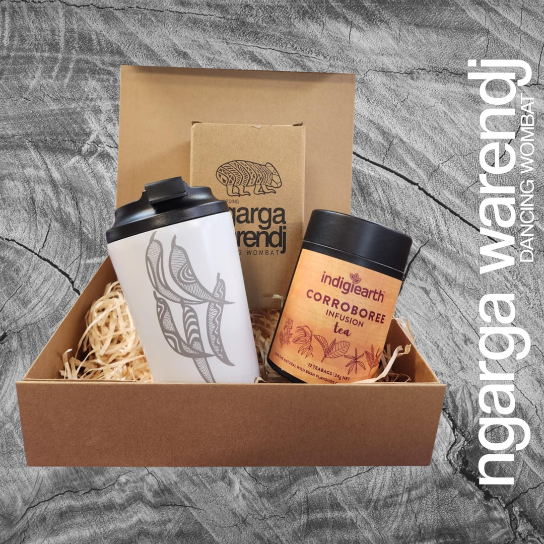 Ngarga Warendj Gift Box Indigiearth Tea and Gum Leaves Stainless Steel Keep Cup Hamper Pack