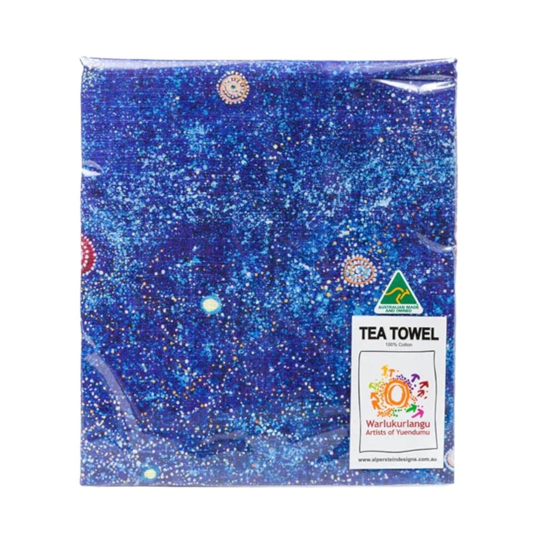 TEA TOWEL - ASSORTED ABORIGINAL ART DESIGNS BY WARLUKURLANGU ARTISTS
