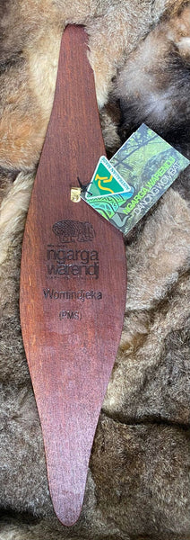 Many Gum Leaves “Djerrang-U Wurrdhadindu” Green gum leaves are burnt in a “darnuk” or wooden bowl. This creates smoke, which we invite visitors to walk through to be cleansed and welcomed to our country. Womindjeka - Welcome. Ngarga Warendj Dancing Wombat Mick Harding South East Aboriginal Art