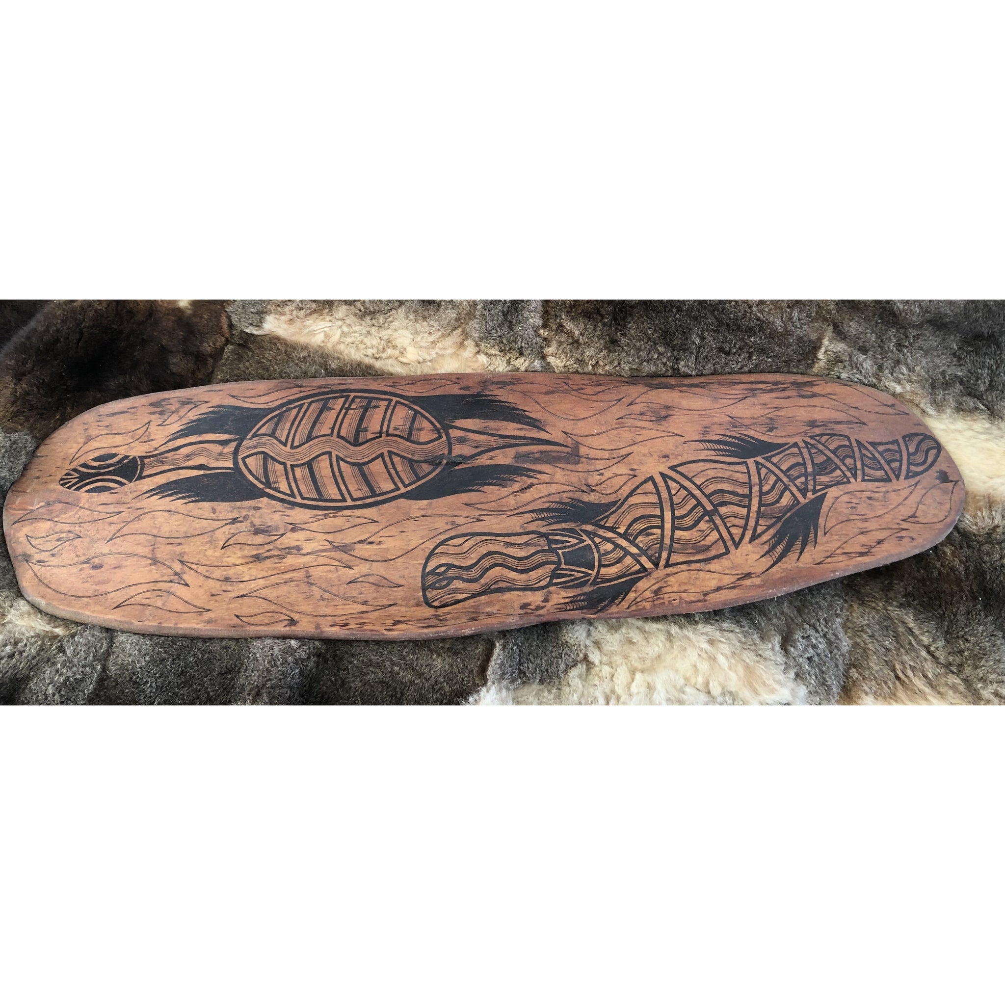 REDGUM BARK ART PIECE WITH TURTLE AND PLATYPUS-Ngarga Warendj