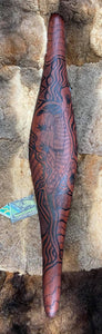 Parrying Malgarr - Large Wide with Dhulin the Goanna Design. Traditionally malgarr ( shields ) were used with liyangayil (fighting clubs) for hand to hand combat with our enemies. I have replicated the shape of these shields in my artwork. Hand crafted in Australia from Australian Red Cedar timber. All artefacts come with an information card. The card has information about the artist, artefact and design. All designs are based on traditional Aboriginal symbols from South East Australia.