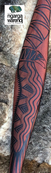 Traditionally malgarr ( shields ) were used with liyangayil  (fighting clubs) for hand to hand combat with our enemies.   I have replicated the shape of these shields in my artwork.  Bundjil the wedge tailed eagle created the Earth and all the  living things in it. 