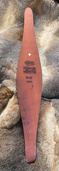 Ngarga Warendj Dancing Wombat Medium Parrying Malgarr with Bunjil the Wedge Tailed Eagle Design. Mick Harding South East Aboriginal Art