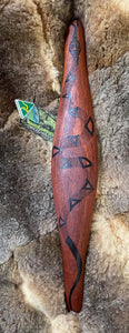 Australian Red Cedar Parrying Malgarr with Gaan the Snake Design. Designed and Made in Australia by Ngarga Warendj Dancing Wombat - Victorian Taungurung artist Mick Harding. 