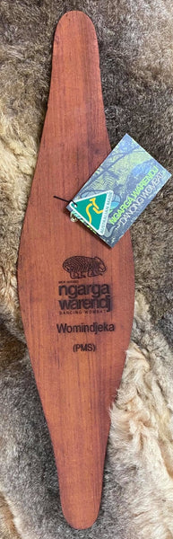 Many Gum Leaves “Djerrang-U Wurrdhadindu” Green gum leaves are burnt in a “darnuk” or wooden bowl. This creates smoke, which we invite visitors to walk through to be cleansed and welcomed to our country. Womindjeka - Welcome. Ngarga Warendj Dancing Wombat Mick Harding South East Aboriginal Art