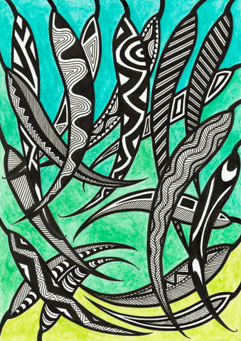 ART CARD - MANY GUM LEAVES 041-Ngarga Warendj